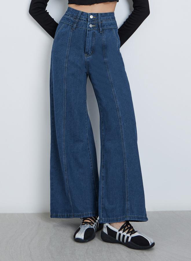 ستايلي جينز واسع الساق بخصر عالٍ وتفاصيل درزة أمامية - Image 2