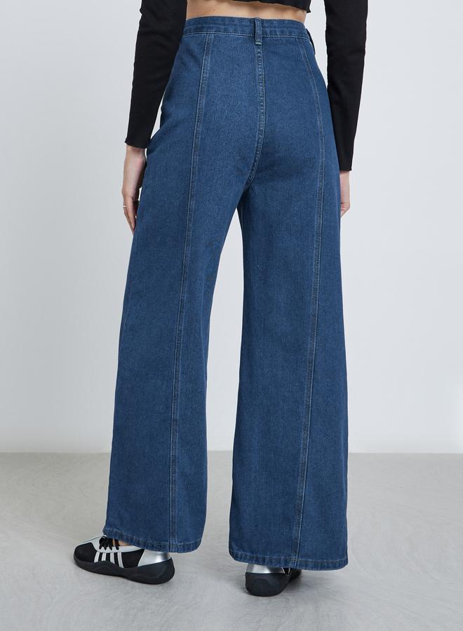 ستايلي جينز واسع الساق بخصر عالٍ وتفاصيل درزة أمامية - Image 4