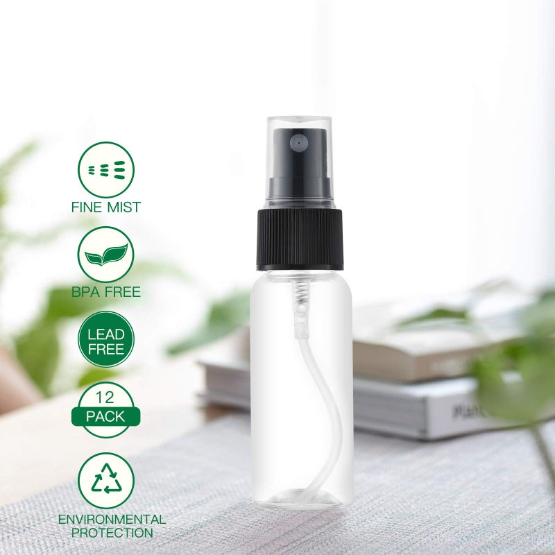 LISAPACK 1oz Small Plastic Spray Bottle (12 Pack) Empty Mini Fine Mist Travel Size Atomizer, Tiny Sprayer for Little Perfume, Water, Cologne, Alcohol, Samples (Clear, 30ml) - Image 3