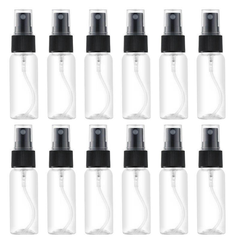 LISAPACK 1oz Small Plastic Spray Bottle (12 Pack) Empty Mini Fine Mist Travel Size Atomizer, Tiny Sprayer for Little Perfume, Water, Cologne, Alcohol, Samples (Clear, 30ml) - Image 1