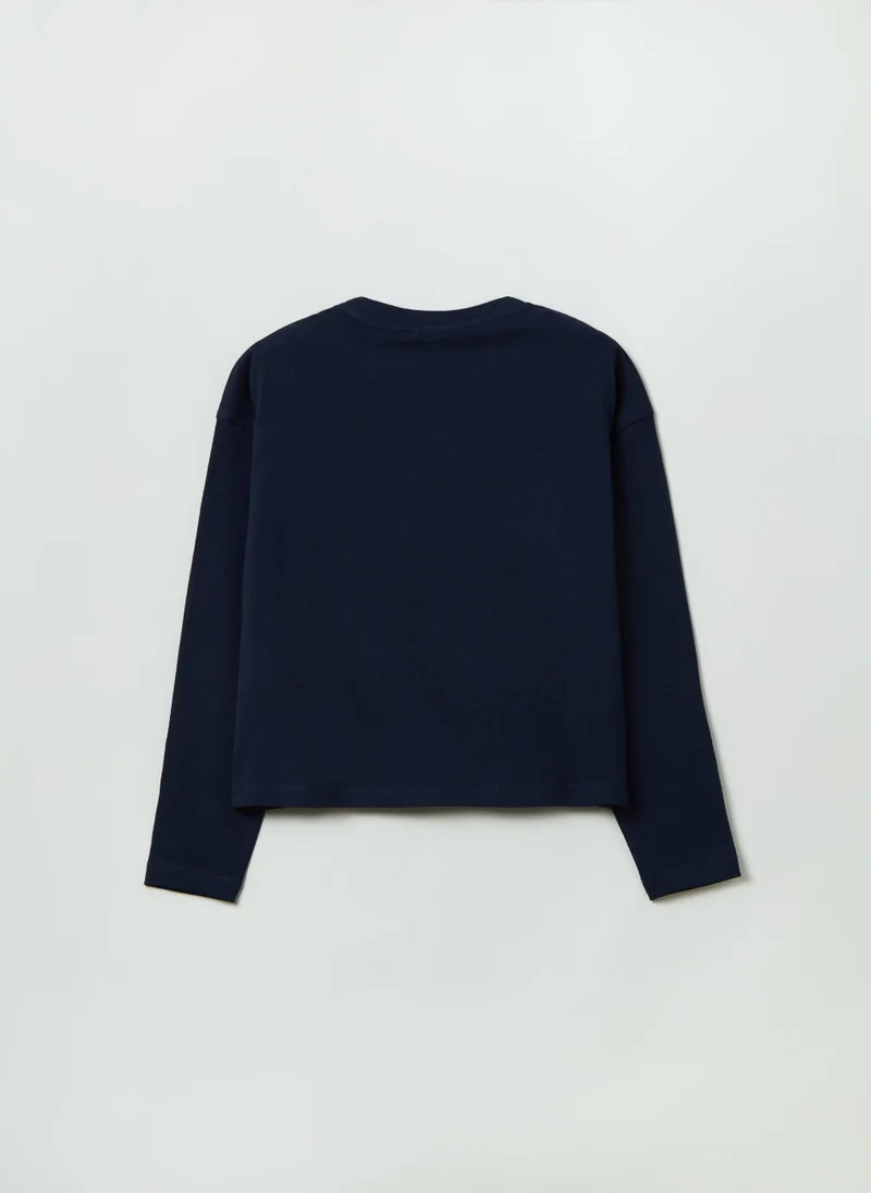 او في اس Long-Sleeved T-Shirt With Print