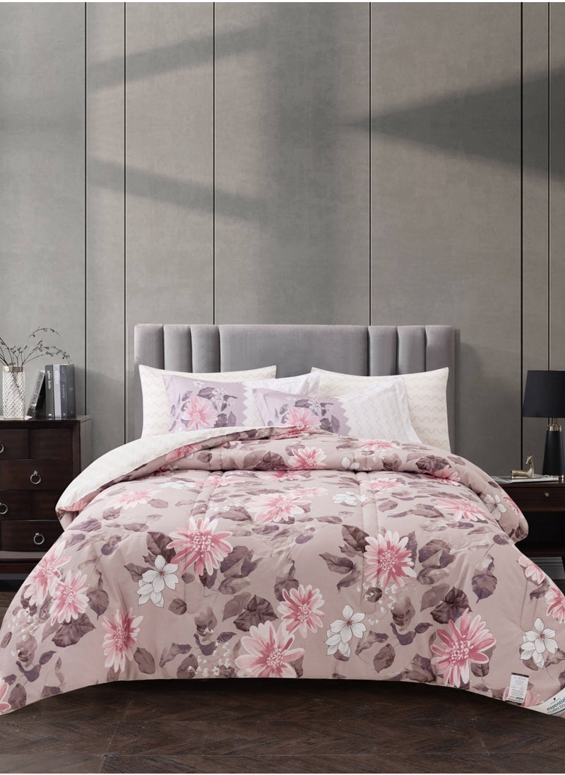 Donetella Printed Comforter Set 4-Pcs Single Size All Season Decorated Reversible Single Bed Comforter Set Fits (140 X 200 Cm)With Super-Soft Down Alterntaive Filing,Pinkish Grey  - Image 1