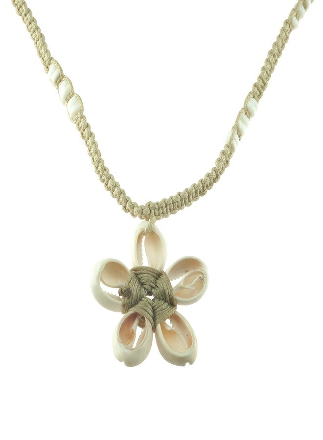 BlueRica Cowrie Shells Flower on Tan Cord Macrame Necklace with Puka Clam Shell Beads - Image 5