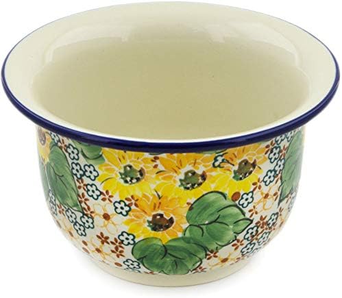 Polmedia Polish Pottery وعاء بولندي من الفخار بقطر 6 بوصات مصنوع من سيراميكا أرتيستشنة بتصميم دوار الشمس من الريف بتوقيع UNIKAT وشهادة الأصالة - Image 1