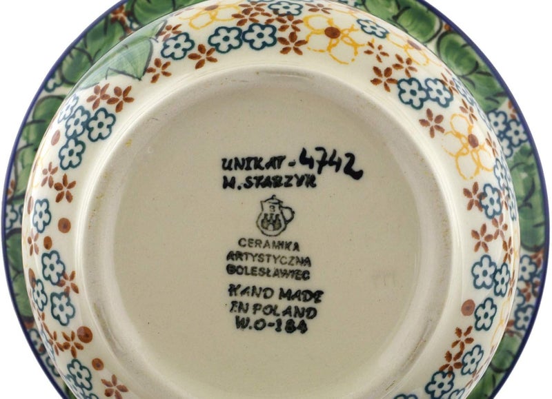 Polmedia Polish Pottery وعاء بولندي من الفخار بقطر 6 بوصات مصنوع من سيراميكا أرتيستشنة بتصميم دوار الشمس من الريف بتوقيع UNIKAT وشهادة الأصالة - Image 4