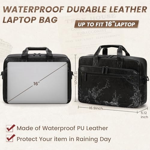 RAINSMORE Mens Laptop Bag 16 Inch Leather Briefcase Vintage Messenger Bag for Men Large Crossbody Shoulder Office Computer Bag Retro College Satchel for Work, Business,Travel, Black - Image 3