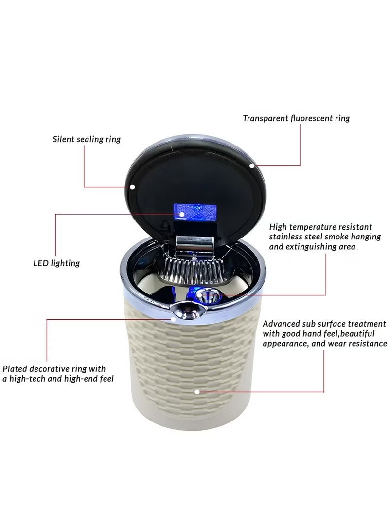 3 اكس ار منفضة سجائر 3XR للسيارة مع إضاءة LED وتصميم من الفولاذ المقاوم للصدأ المقاوم للحرارة العالية باللون البيج - Image 3