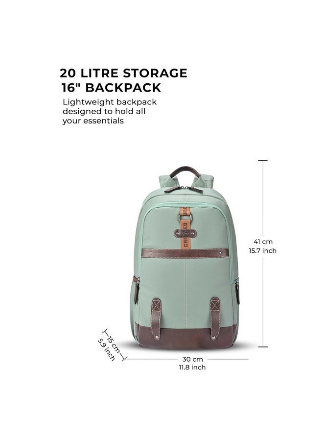 Gear Classic 4 Faux Leather (Without Anti Theft) 16"/20L Medium Water Resistant Laptop Backpack/Casual Backpack/Daypack/Travel Backpack/College Bag For Men/Women(Sage Green-Brown) - Image 2