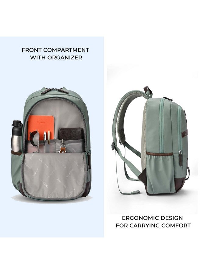 Gear Classic 4 Faux Leather (Without Anti Theft) 16"/20L Medium Water Resistant Laptop Backpack/Casual Backpack/Daypack/Travel Backpack/College Bag For Men/Women(Sage Green-Brown) - Image 4