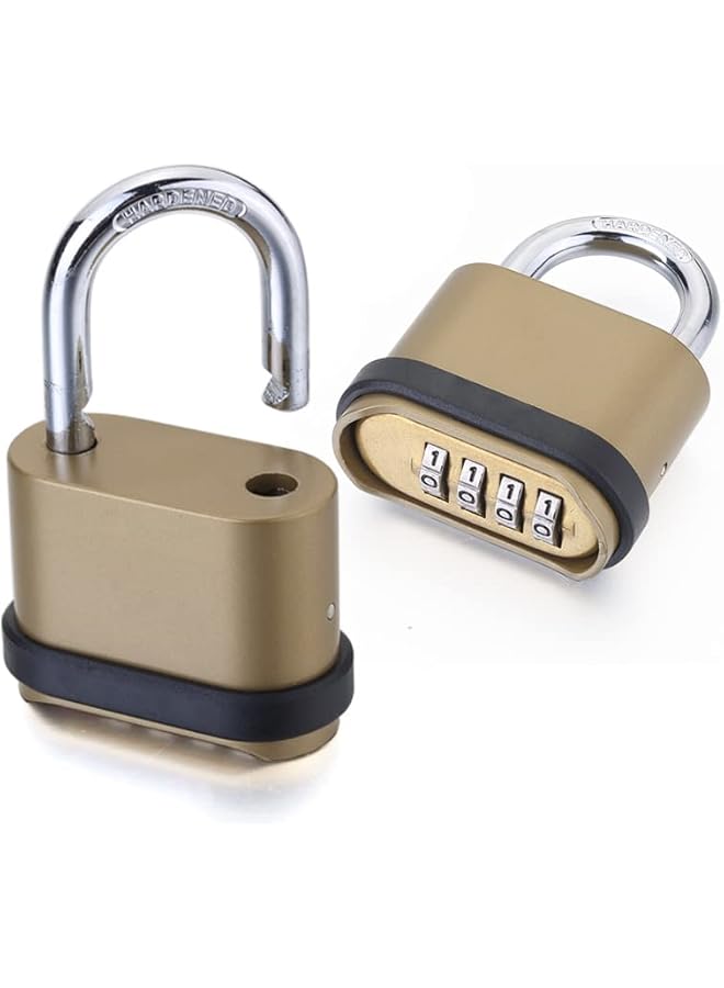PROMASS PROMASS 4 Digit Combination Lock, Heavy Duty Outdoor Security Keyless Locks Buckle Design Brass Finish Long Shackle Padlock, for Outdoor Use, Sheds, Locker, Gym, Gate, Mechanical Combination Lock 