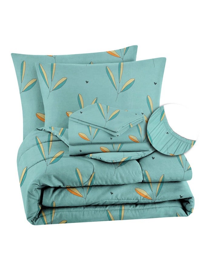 VAS COLLECTIONS 350TC Microfiber Floral AC Comforter Set King Size Double Bed with 1 Fltted bedsheet & Two King Pillow Covers, 4 Pieces Bedding Set (90x100 inch & 72x78 inch, Light Green, Cotton) - Image 1