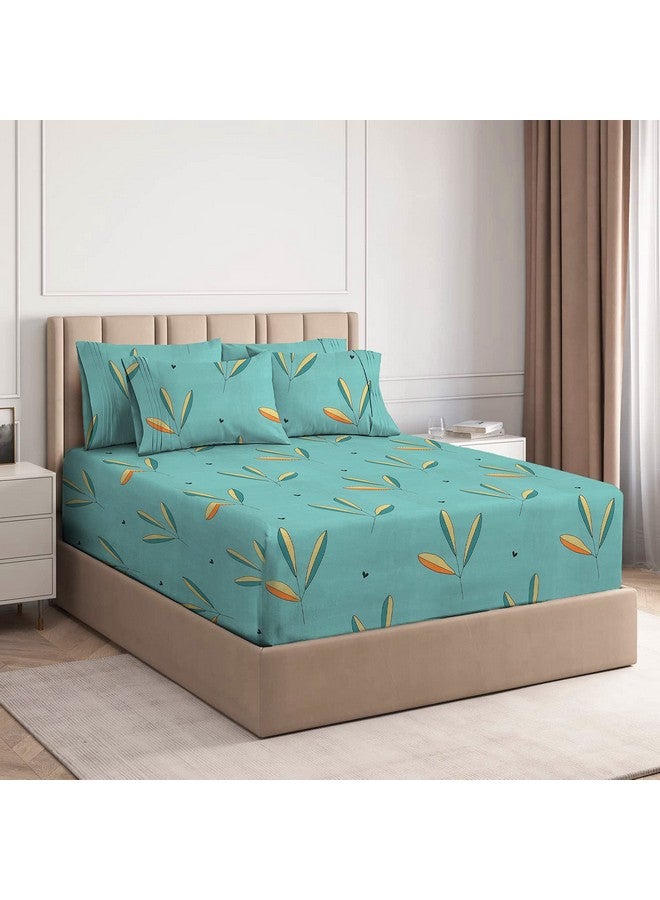 VAS COLLECTIONS 350TC Microfiber Floral AC Comforter Set King Size Double Bed with 1 Fltted bedsheet & Two King Pillow Covers, 4 Pieces Bedding Set (90x100 inch & 72x78 inch, Light Green, Cotton) - Image 2