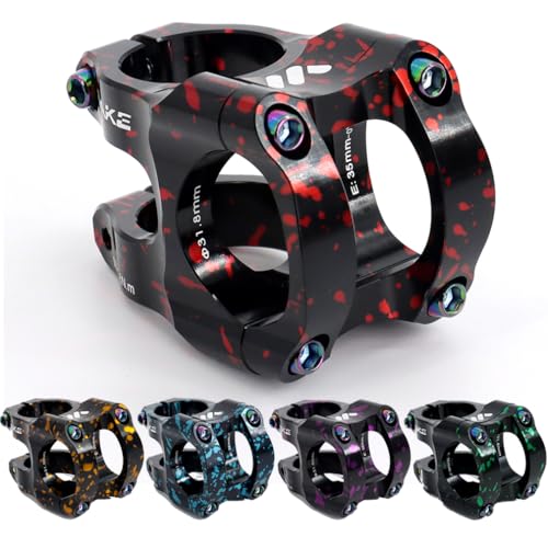 CYSKY Bike Stem Handlebar 31.8 Length 35mm, Short MTB Stem Handlebar Riser Ultra-Light CNC Aluminum Alloy 31.8mm Handle Bar Clamp for Mountain Bike, Road Bike (Black+Red) - Image 1