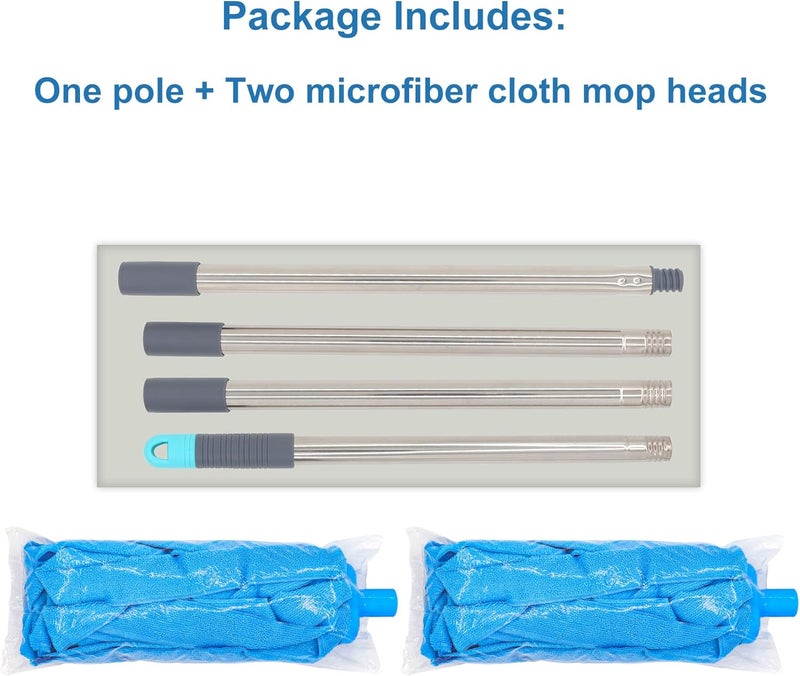 EaseYourDay Mop, One Stainless Steel Pole with Two Blue Microfiber Cloth Mop Heads - Image 2