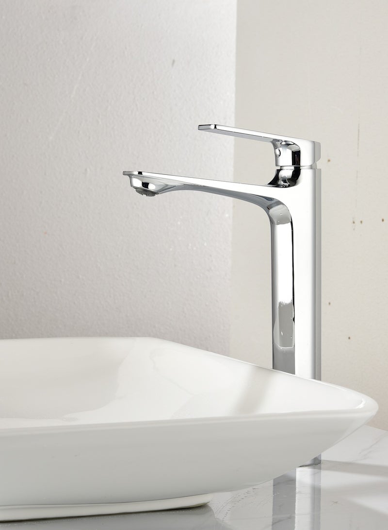 ﺻ ﻮ ﺭ ﺓ ﺍ ﻟ ﻌ ﻼ ﻣ  BRIMIX خلاط حوض ذو رافعة واحدة، صنبور حوض غسيل ثقيل، ماء بارد وساخن، صنبور حمام للمرحاض، صنبور زينة مربع الارتفاع (كروم) - Image 2