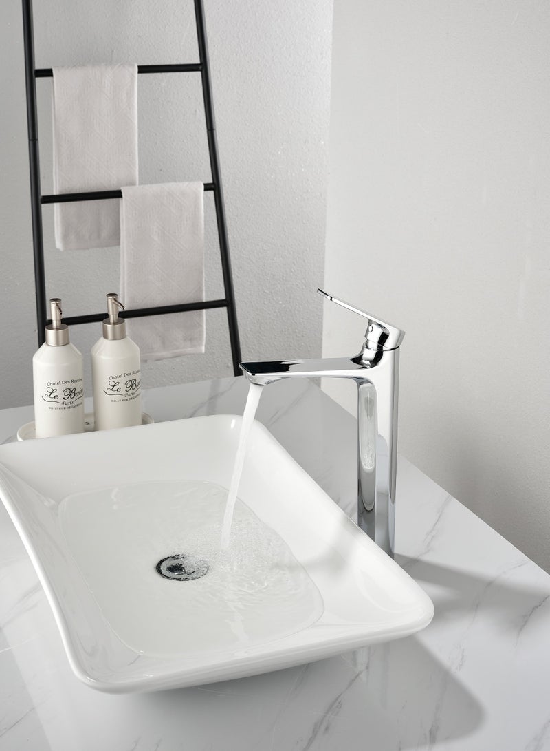 ﺻ ﻮ ﺭ ﺓ ﺍ ﻟ ﻌ ﻼ ﻣ  BRIMIX خلاط حوض ذو رافعة واحدة، صنبور حوض غسيل ثقيل، ماء بارد وساخن، صنبور حمام للمرحاض، صنبور زينة مربع الارتفاع (كروم) - Image 4