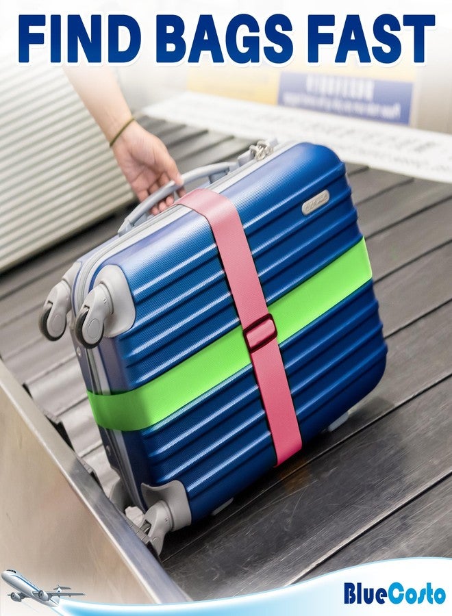 BlueCosto Luggage Straps for Suitcases TSA Approved - Mixed Colors, 4 PK - Premium Nylon Belts for Suitcase, Briefcase & Travel Bag - Adjustable Strap Length 46" - 78" - Image 5