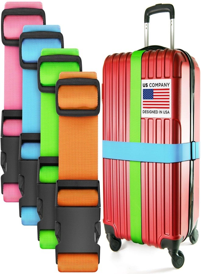 BlueCosto Luggage Straps for Suitcases TSA Approved - Mixed Colors, 4 PK - Premium Nylon Belts for Suitcase, Briefcase & Travel Bag - Adjustable Strap Length 46" - 78" - Image 1