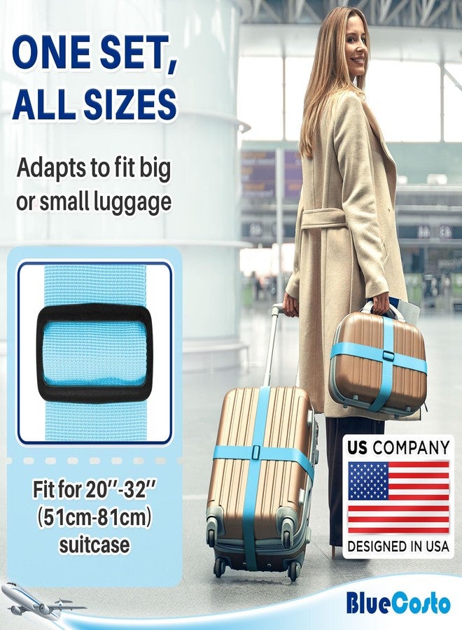 BlueCosto Luggage Straps for Suitcases TSA Approved - Mixed Colors, 4 PK - Premium Nylon Belts for Suitcase, Briefcase & Travel Bag - Adjustable Strap Length 46" - 78" - Image 3