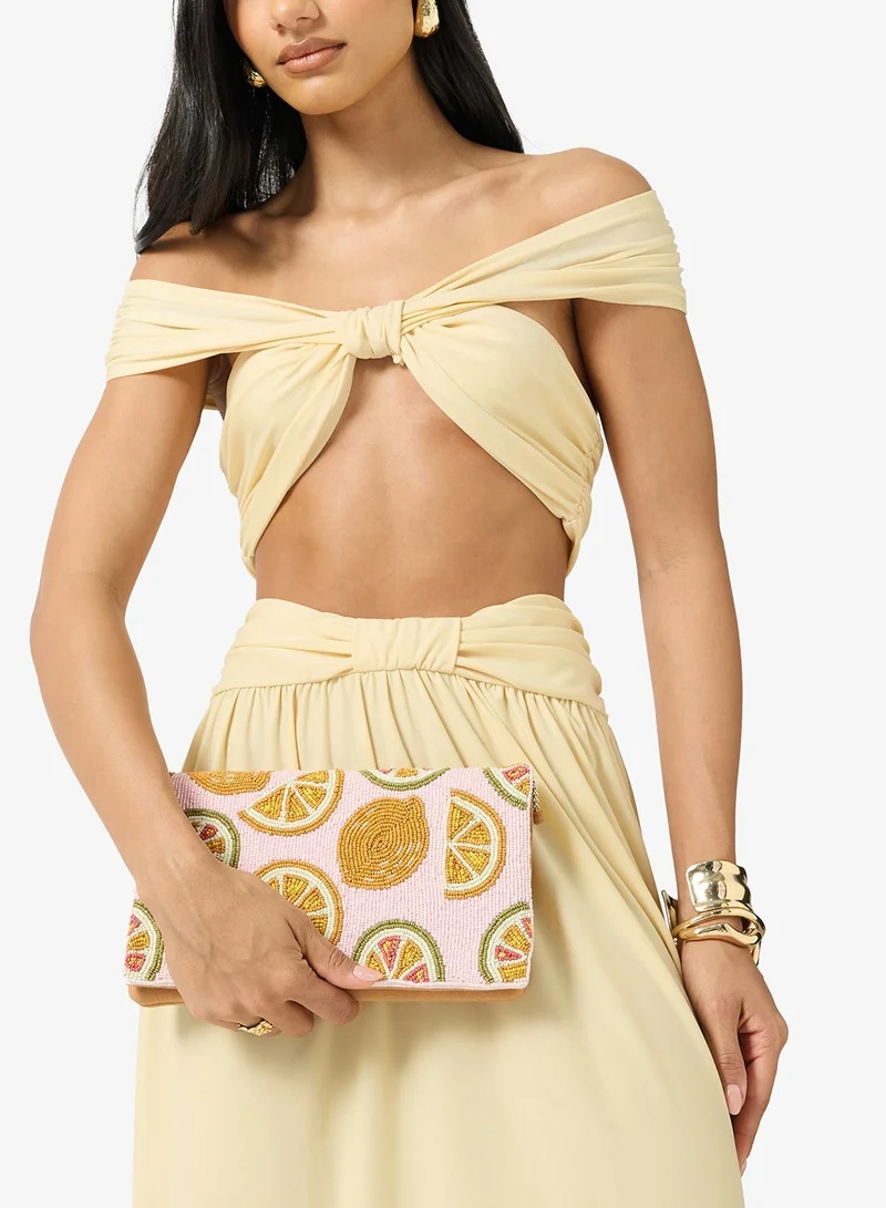 جينجر بوتيك حقيبة يد مطرزة بالخرز بطبعة فاكهة