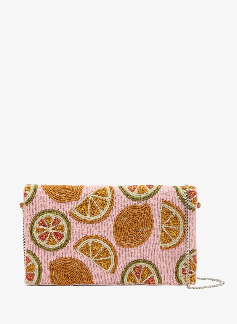 Ginger Boutique Embroidered Beaded Fruit Print Clutch