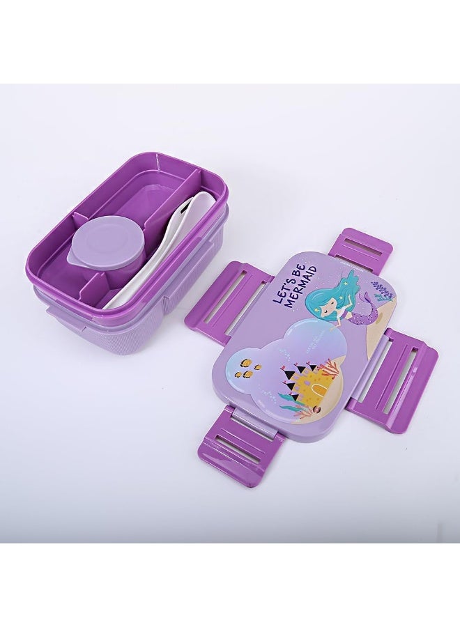 موبكوس صندوق غداء للطلاب مع زجاجة مياه بتصميم كرتوني، صندوق غداء مزدوج الطبقات للبالغين للعمل مع شوكة سعة 1800 مل وكوب شرب سعة 500 مل (أرجواني) - Image 3