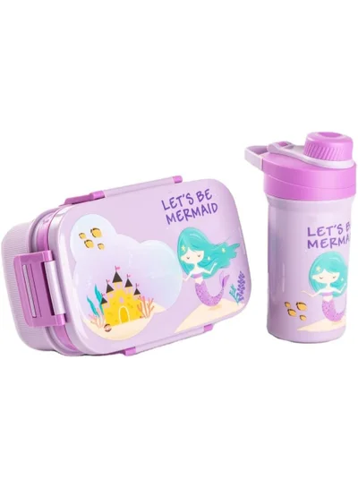 Mobcos Cartoon Students Lunch Box with Water Bottle Set Adults Double Layer Work Lunch Box with Fork 1800ml and Drink Cup 500ml (Purple)