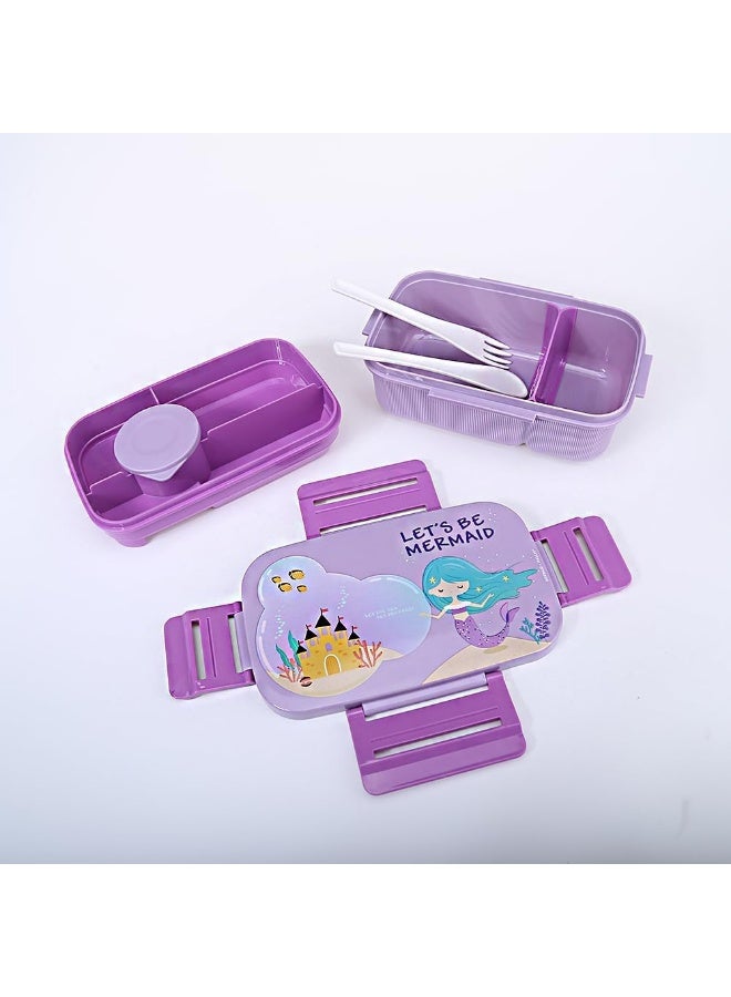 موبكوس صندوق غداء للطلاب مع زجاجة مياه بتصميم كرتوني، صندوق غداء مزدوج الطبقات للبالغين للعمل مع شوكة سعة 1800 مل وكوب شرب سعة 500 مل (أرجواني) - Image 4