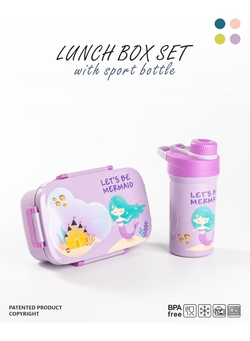 موبكوس صندوق غداء للطلاب مع زجاجة مياه بتصميم كرتوني، صندوق غداء مزدوج الطبقات للبالغين للعمل مع شوكة سعة 1800 مل وكوب شرب سعة 500 مل (أرجواني) - Image 5