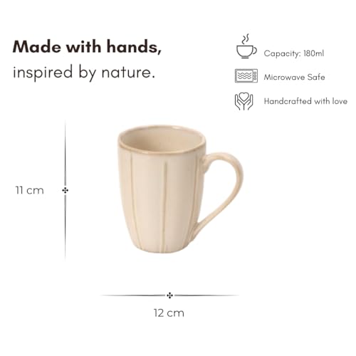 Beyond Homes Handcrafted Ceramic Coffee Mug Set Microwave & Dishwasher Safe Cup Set of 6 for Tea with Handle Glossy Finish, 330ml (6, Pearl White) - Image 3
