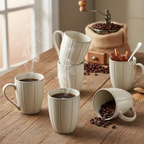Beyond Homes Handcrafted Ceramic Coffee Mug Set Microwave & Dishwasher Safe Cup Set of 6 for Tea with Handle Glossy Finish, 330ml (6, Pearl White) - Image 1