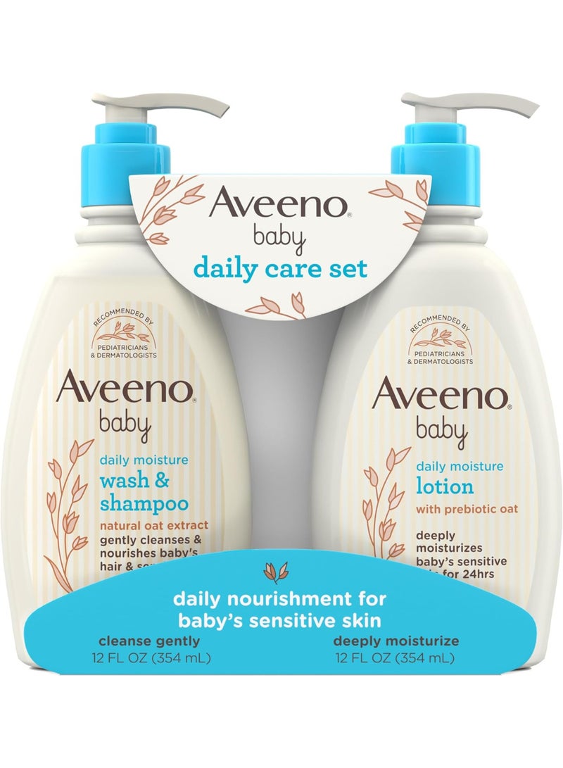 Aveeno Daily Care Gift Set with Oat Extract & Prebiotic Oat, Contains Daily Moisturizing Body Lotion & Gentle 2-in-1 Baby Bath Wash & Shampoo, Hypoallergenic & Paraben-Free, Two Pack