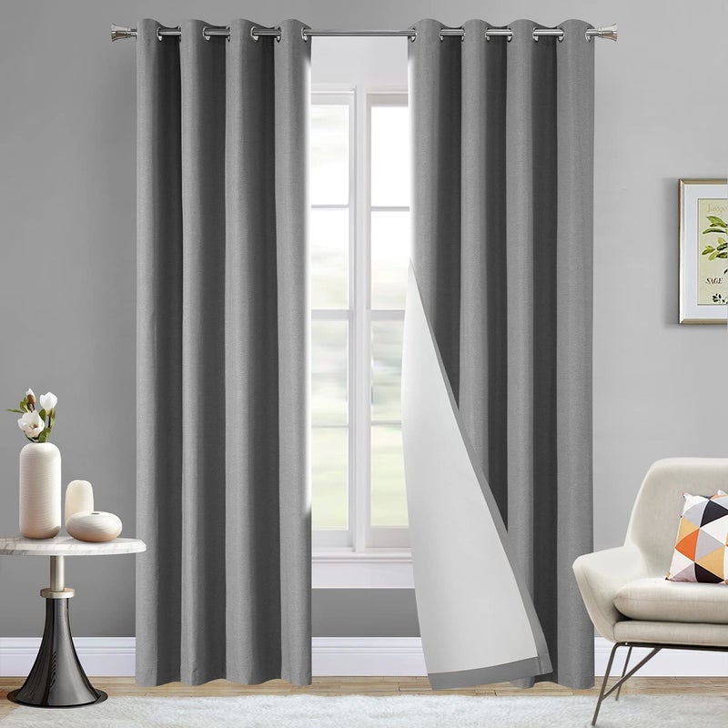LOYOLADY LOYOLADY Dark Grey Blackout Curtains 102 inches Long 2 Panels Set Thermal Insulated Curtains for Living Room Grommet Noise Reduce Curtains for Bedroom 52 W x 102 L 
