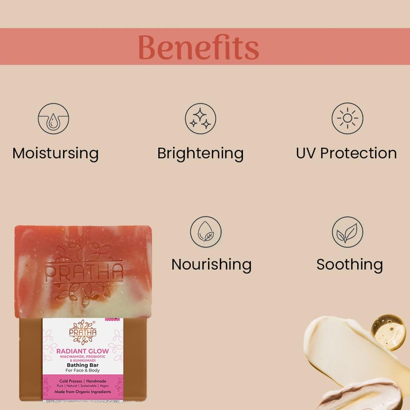 Pratha Radiant Glow Bathing Bar, Niacinamide & Probiotic, Face & Body Soap, 100g - Image 4