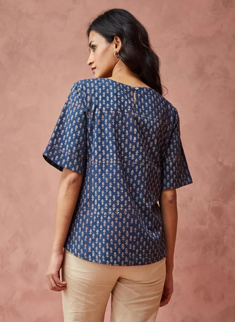 Fabindia Blue Cotton Printed Top