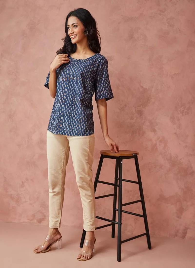 Fabindia Blue Cotton Printed Top