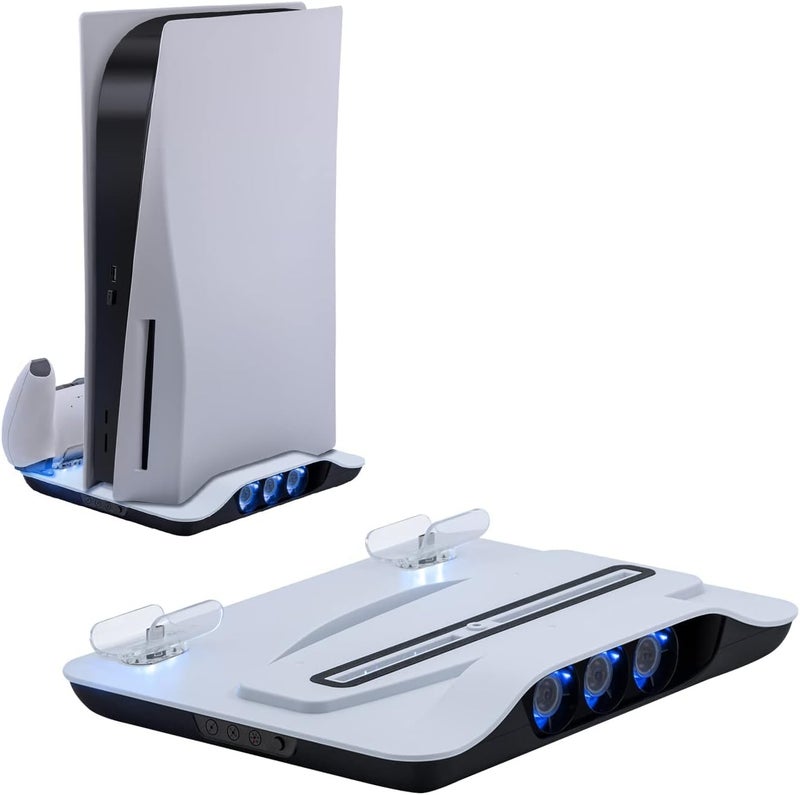 MAKINGTEC Cooling Fan and Dual Controller Charger Station for PS5 Console, Cooler Station and Charging Dock with Extra USB Ports for Playstation 5 UHD and Digital Edition, White - Image 1