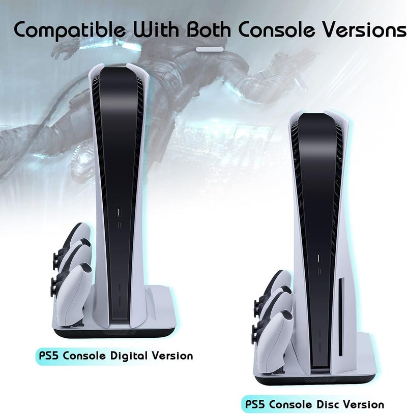 MAKINGTEC Cooling Fan and Dual Controller Charger Station for PS5 Console, Cooler Station and Charging Dock with Extra USB Ports for Playstation 5 UHD and Digital Edition, White - Image 4