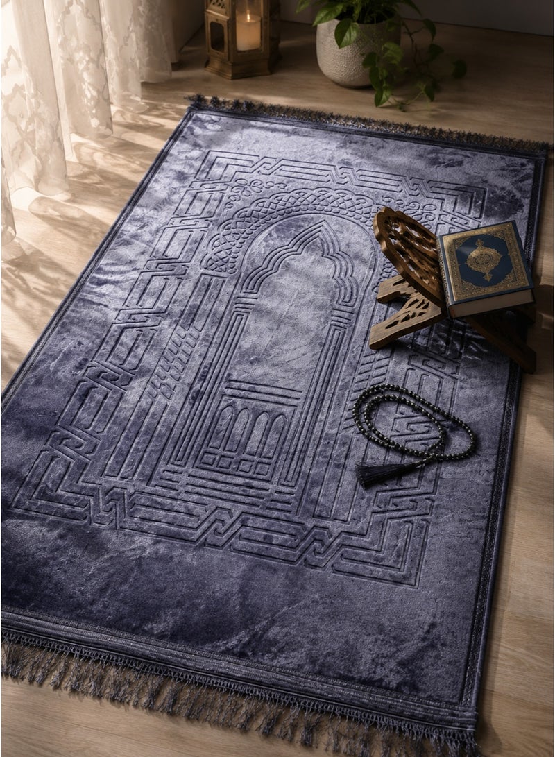 Tala Luxury Velvet Prayer Rug with Embossed Patterns | Elegant Islamic Design | Embroidered Edges | Size 80×120 cm | Soft Comfortable Texture for Prayer - Image 3