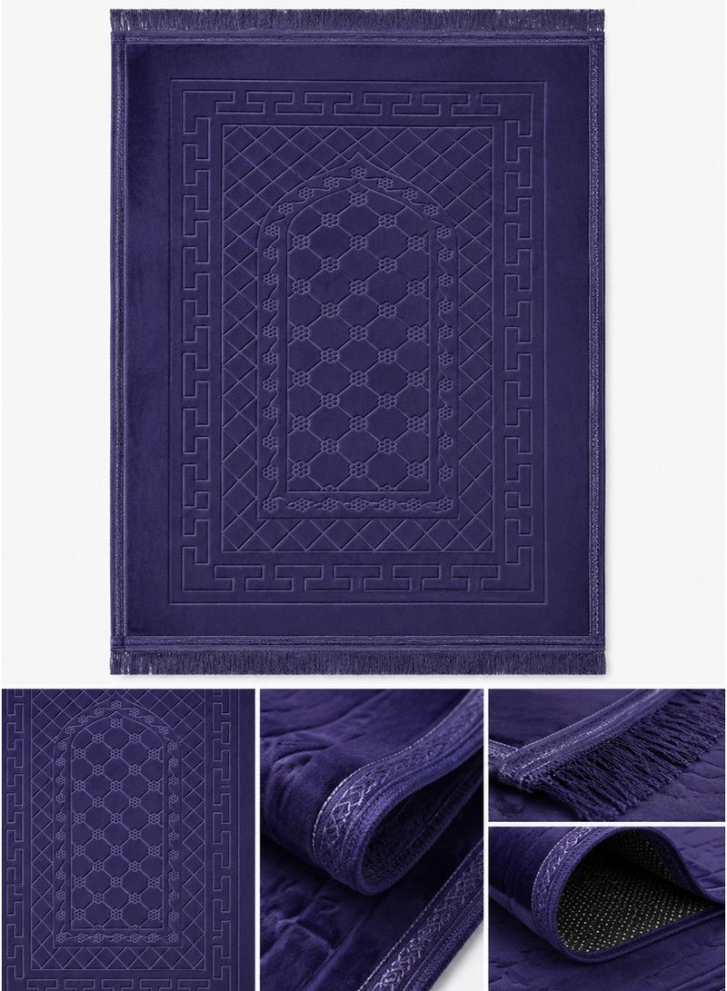 Tala Luxury Velvet Prayer Rug with Embossed Patterns | Elegant Islamic Design | Embroidered Edges | Size 80×120 cm | Soft Comfortable Texture for Prayer - Image 2