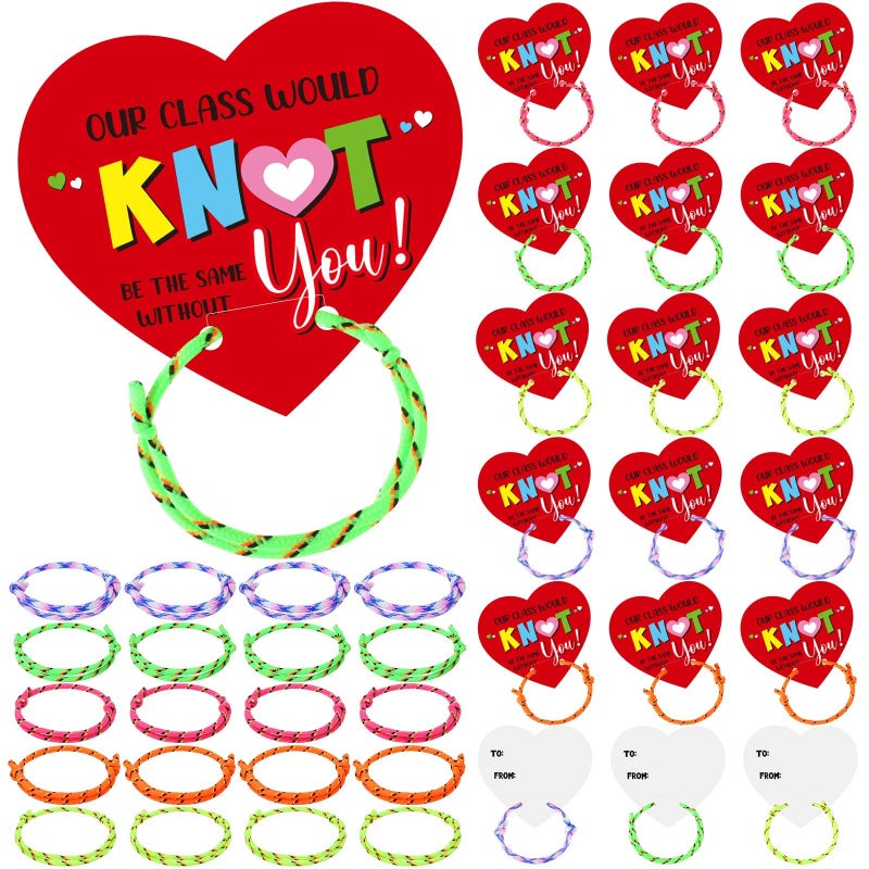 PullCrease 100 Pack Valentine Knot Bracelets with Card Student Valentine Gifts from Teacher Bulk Kids Friendship Bracelets Will Knot Be The Same Without You Classroom Exchange Cards for Party Favors - Image 3