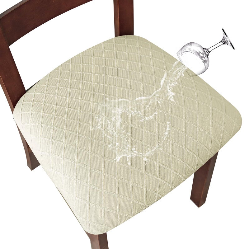 Genina Waterproof Seat Covers for Dining Room Chairs Covers Dining Chair Cover Kitchen Chair Covers Beige 2 Pcs