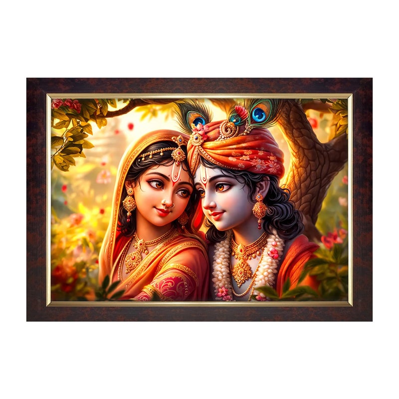 Dharvika Innovations Dharvika Innovations Radha Krishna Religious Photo Frame 14x20 Inch Copper Gold Sparkle Coated Lamination 23173 