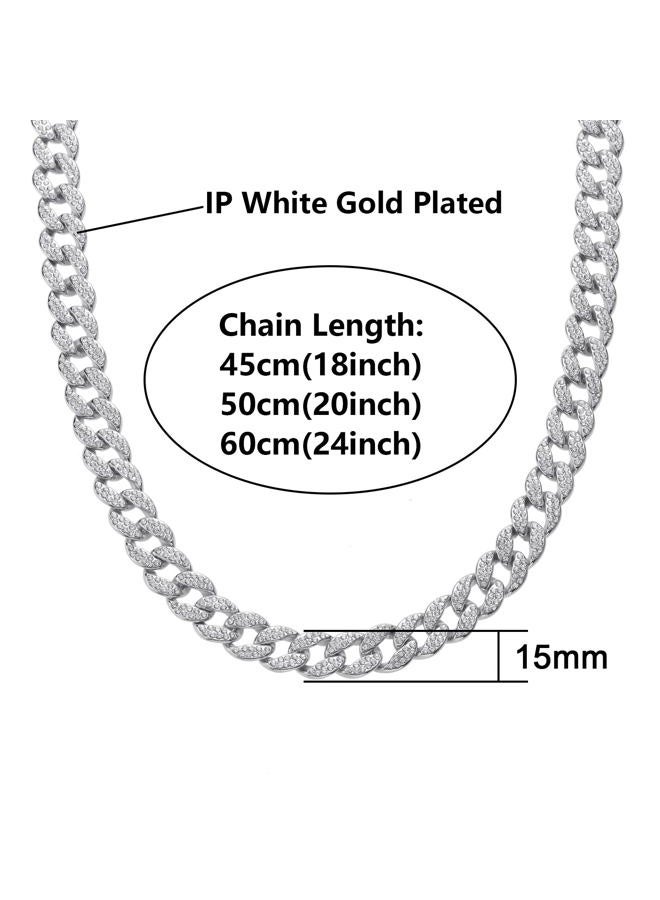 Saintda Cuban Link Chain Men Necklace Bracelet Jewelry Set Silver Fake Diamond Iced Out Bling Thick Necklaces Women Chains (Silver-14mm,24inch) - Image 5