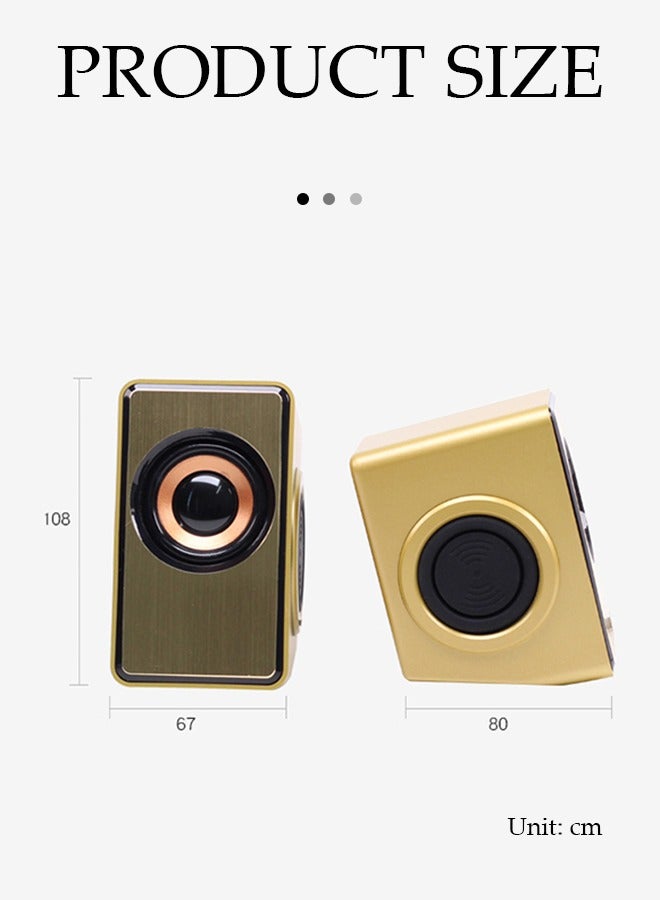 DUNISO 2 pieces of Computer speaker, USB wired mini speaker, subwoofer sound quality, adjustable volume, dual independent diaphragm, suitable for computers, phones, tablets, gold  - Image 2
