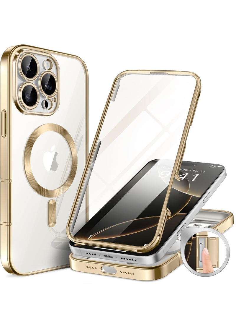 BERFY Magnetic for iPhone 16 Pro Case Compatible with Magsafe Built-in 9H Tempered Glass Screen Protector & Upgraded Camera Protection Full-Body Plating Shockproof Phone Case for 16 Pro 6.3" Gold  - Image 1