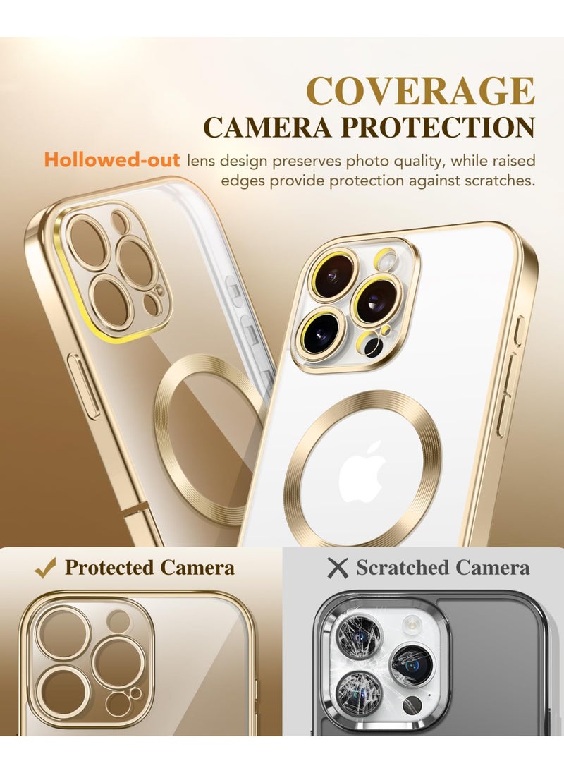 BERFY Magnetic for iPhone 16 Pro Case Compatible with Magsafe Built-in 9H Tempered Glass Screen Protector & Upgraded Camera Protection Full-Body Plating Shockproof Phone Case for 16 Pro 6.3" Gold  - Image 4