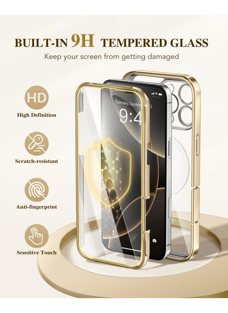 BERFY Magnetic for iPhone 16 Pro Case Compatible with Magsafe Built-in 9H Tempered Glass Screen Protector & Upgraded Camera Protection Full-Body Plating Shockproof Phone Case for 16 Pro 6.3" Gold  - Image 5