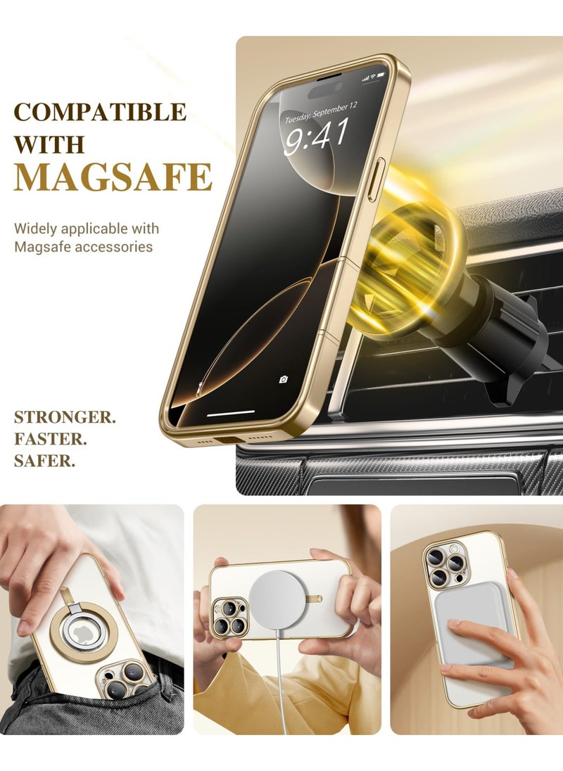 BERFY - Magnetic for iPhone 16 Pro Case Compatible with Magsafe Built-in 9H Tempered Glass Screen Protector & Upgraded Camera Protection Full-Body Plating Shockproof Phone Case for 16 Pro 6.3" Gold - Image 1