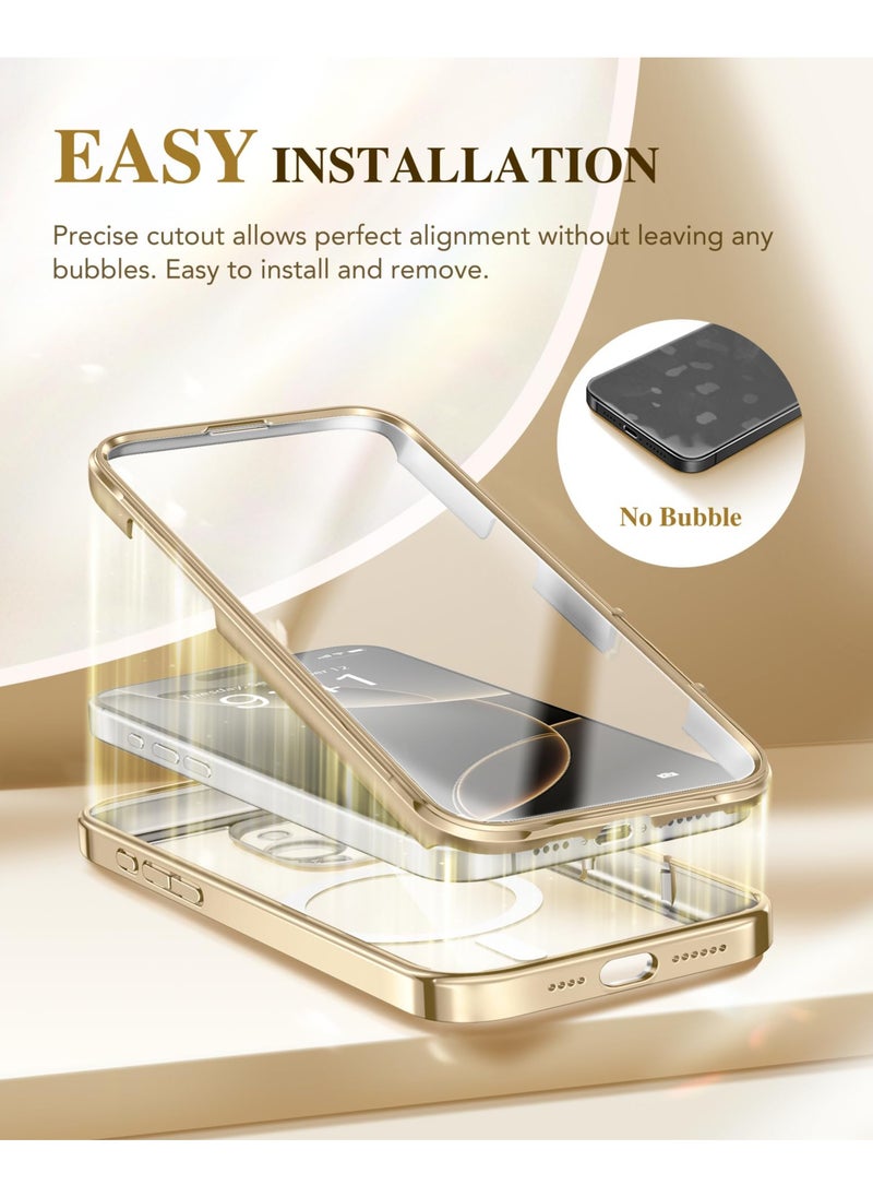 BERFY - Magnetic for iPhone 16 Pro Case Compatible with Magsafe Built-in 9H Tempered Glass Screen Protector & Upgraded Camera Protection Full-Body Plating Shockproof Phone Case for 16 Pro 6.3" Gold - Image 1